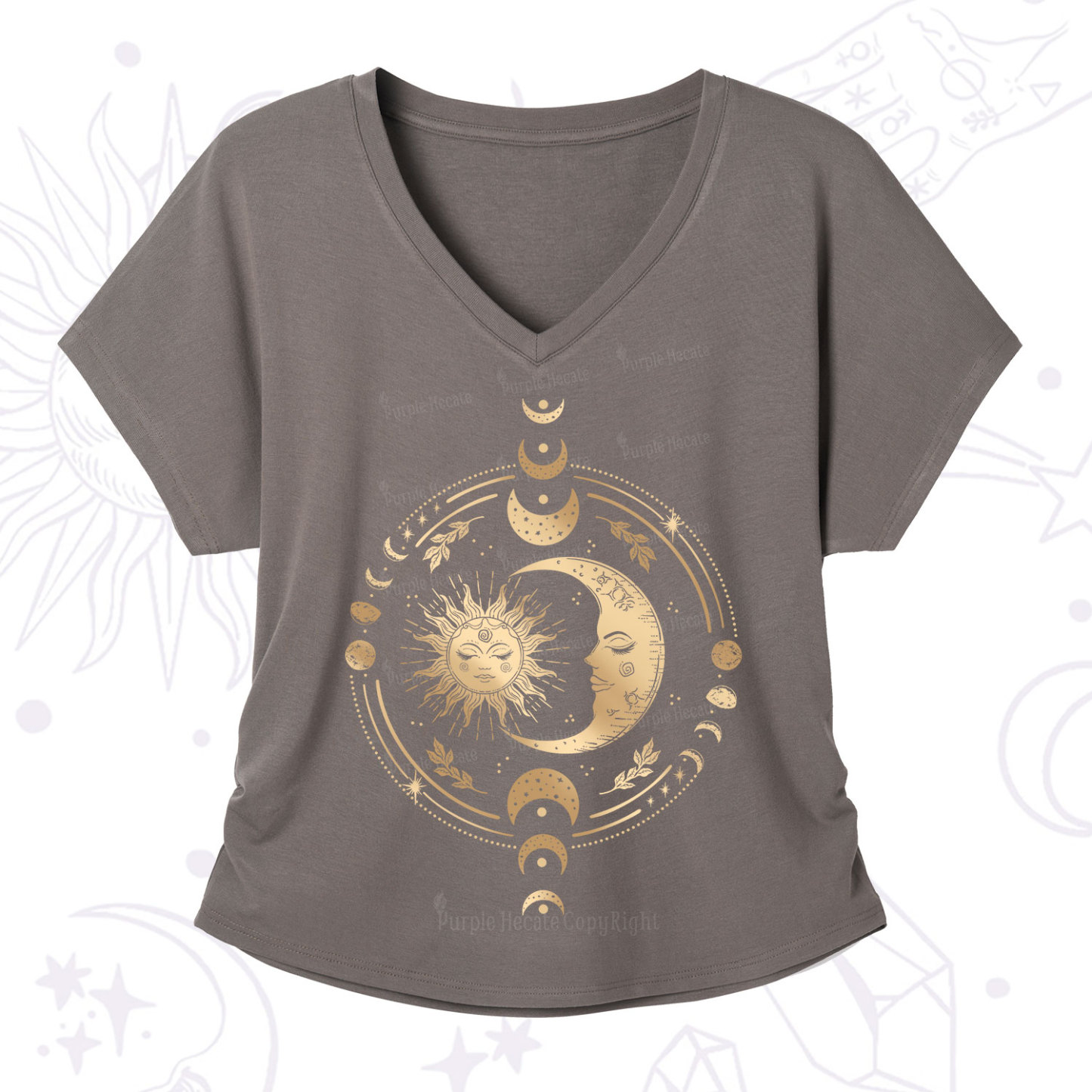 Purplehecate Celestial Sun and Moon V-Neck T-Shirt