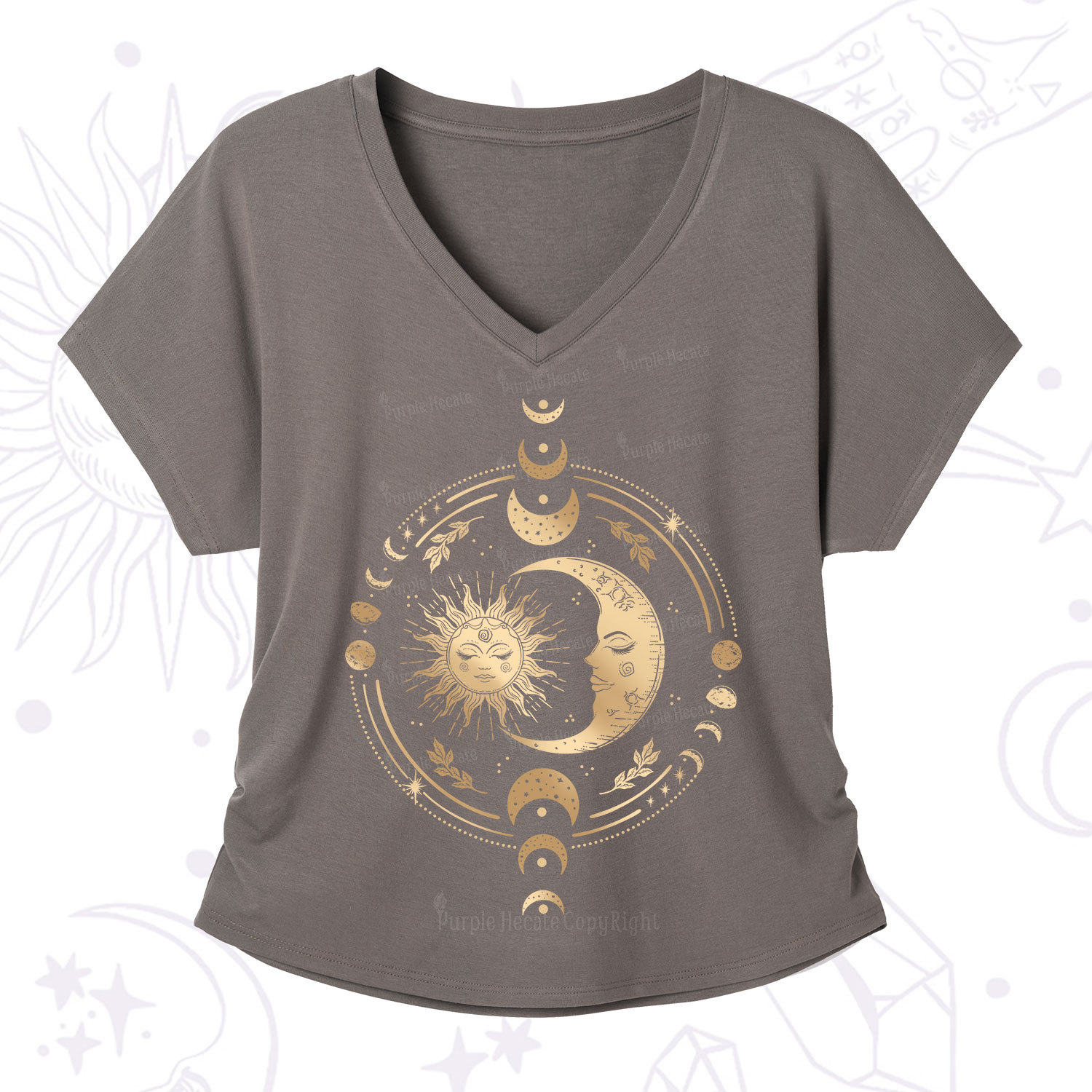 Purplehecate Celestial Sun and Moon V-Neck T-Shirt