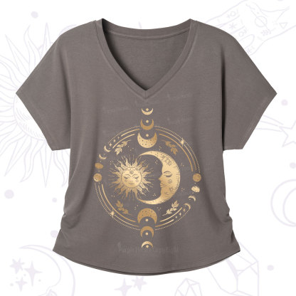 Purplehecate Celestial Sun and Moon V-Neck T-Shirt