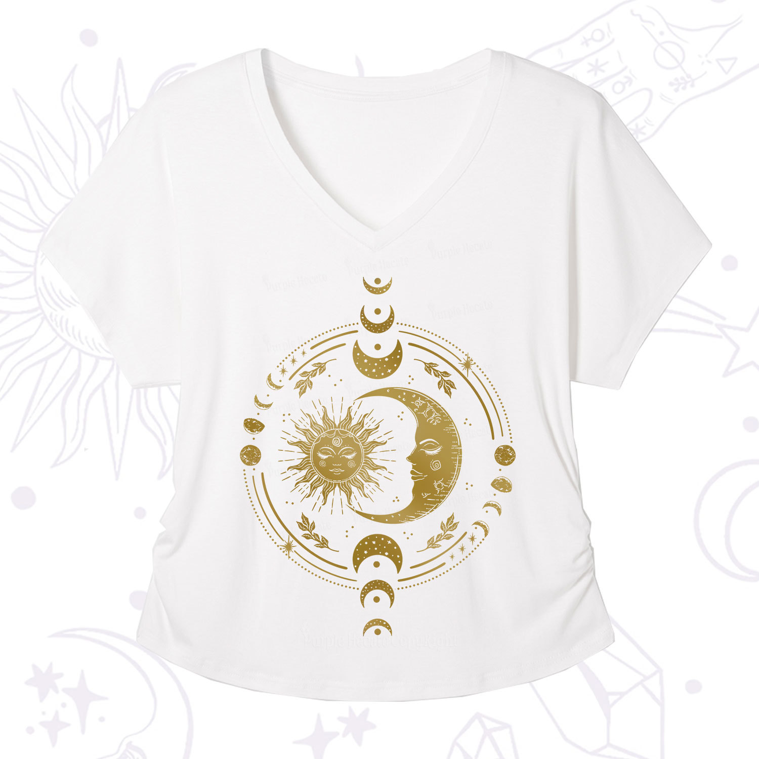 Purplehecate Celestial Sun and Moon V-Neck T-Shirt