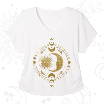 Purplehecate Celestial Sun and Moon V-Neck T-Shirt