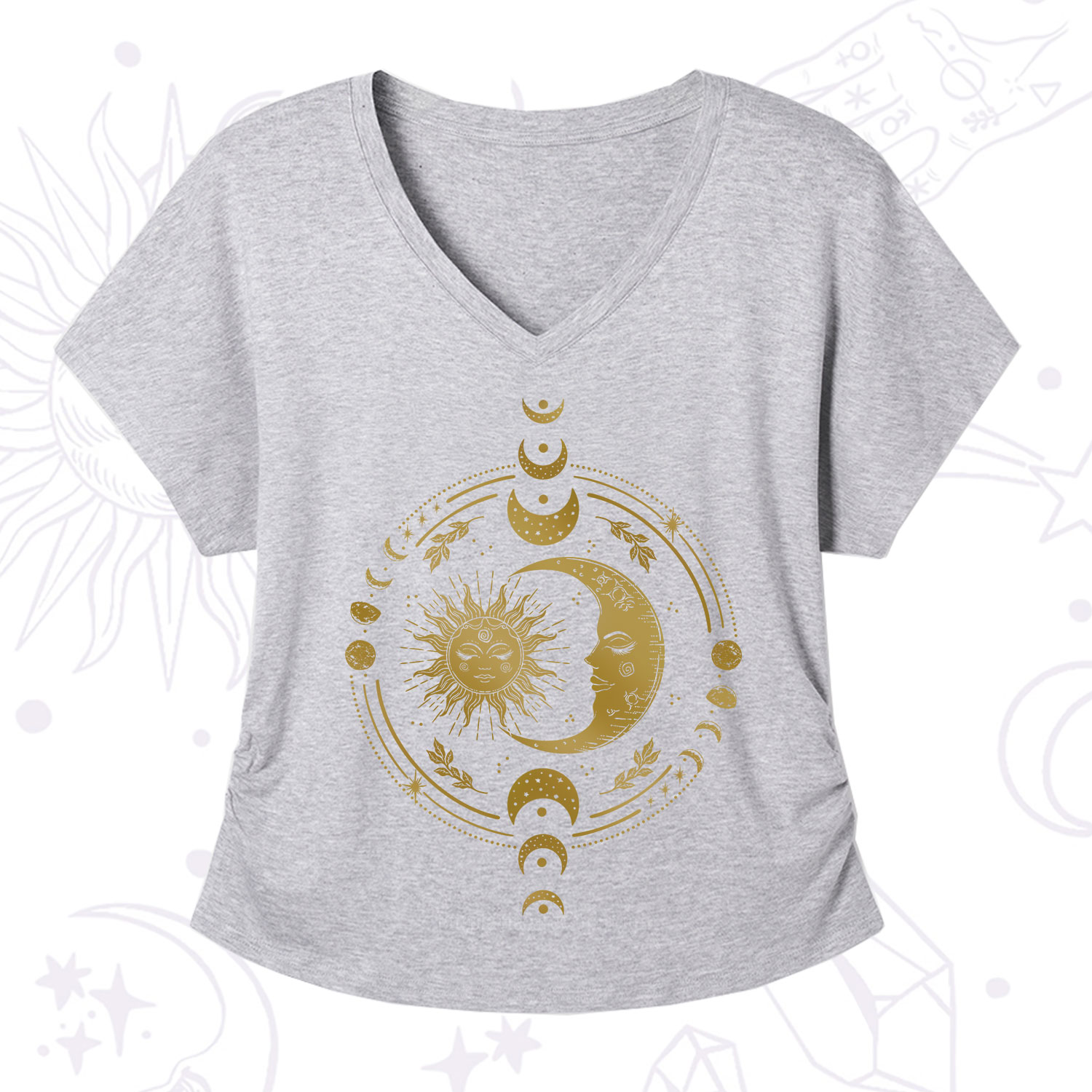 Purplehecate Celestial Sun and Moon V-Neck T-Shirt