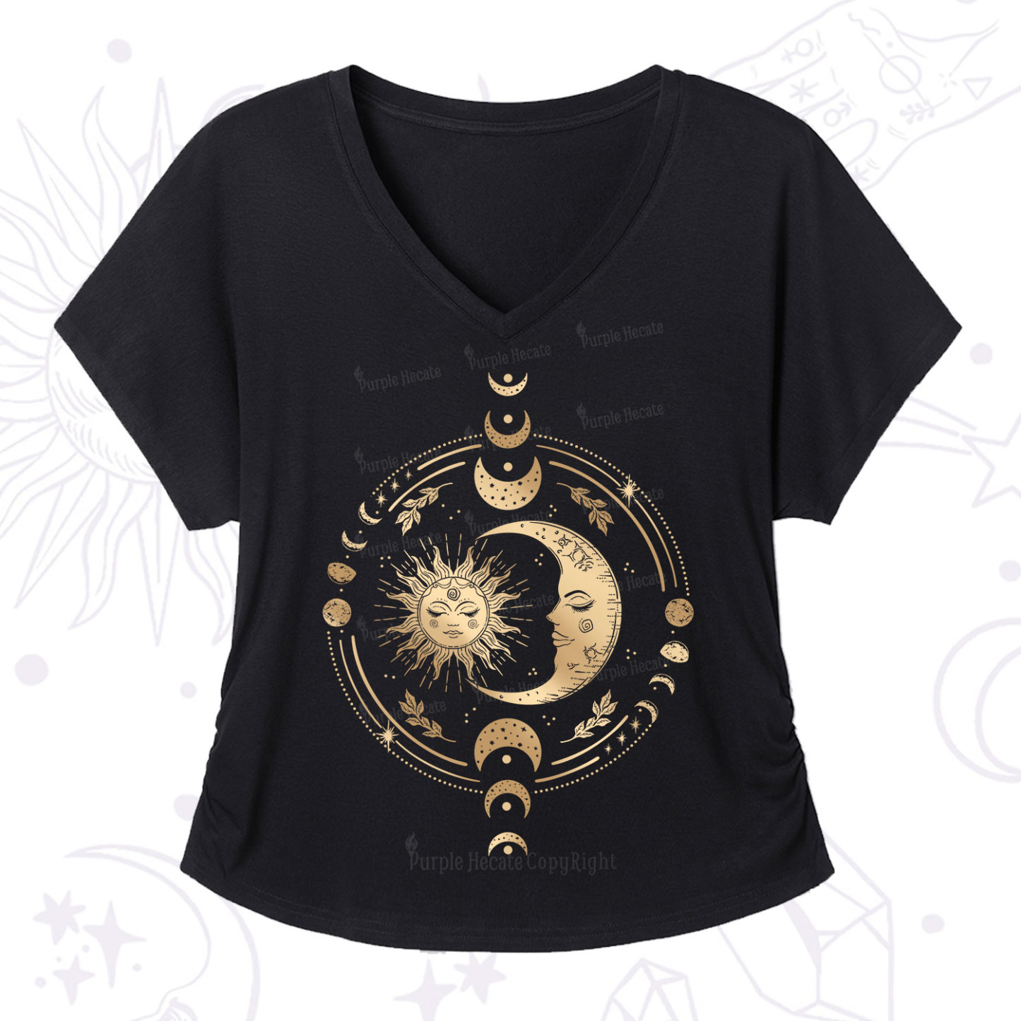 Purplehecate Celestial Sun and Moon V-Neck T-Shirt