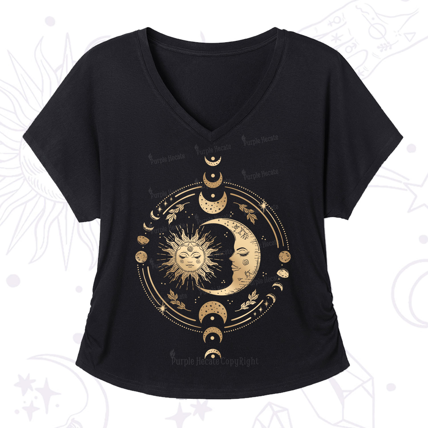 Purplehecate Celestial Sun and Moon V-Neck T-Shirt
