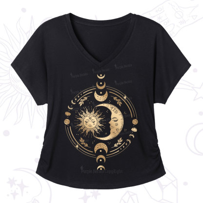 Purplehecate Celestial Sun and Moon V-Neck T-Shirt