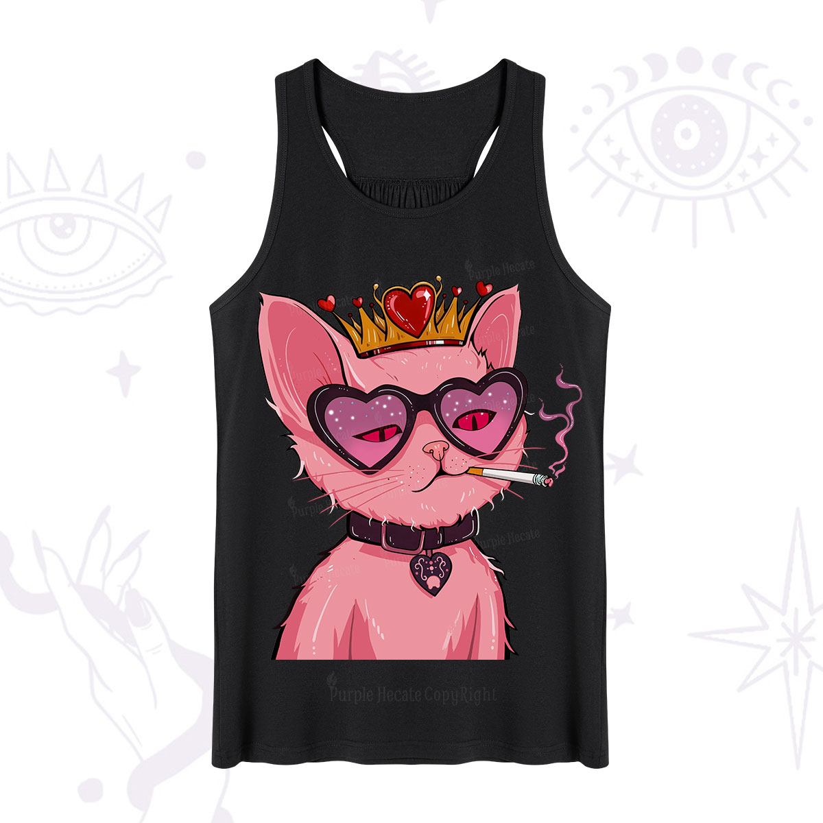 Purplehecate Bad Attitude Pink Cat Smoking Queen Tank