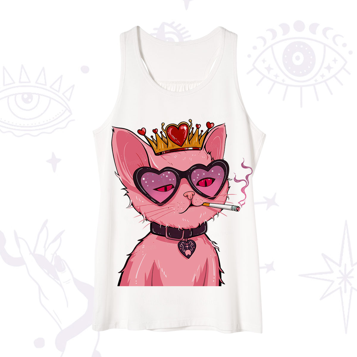 Purplehecate Bad Attitude Pink Cat Smoking Queen Tank