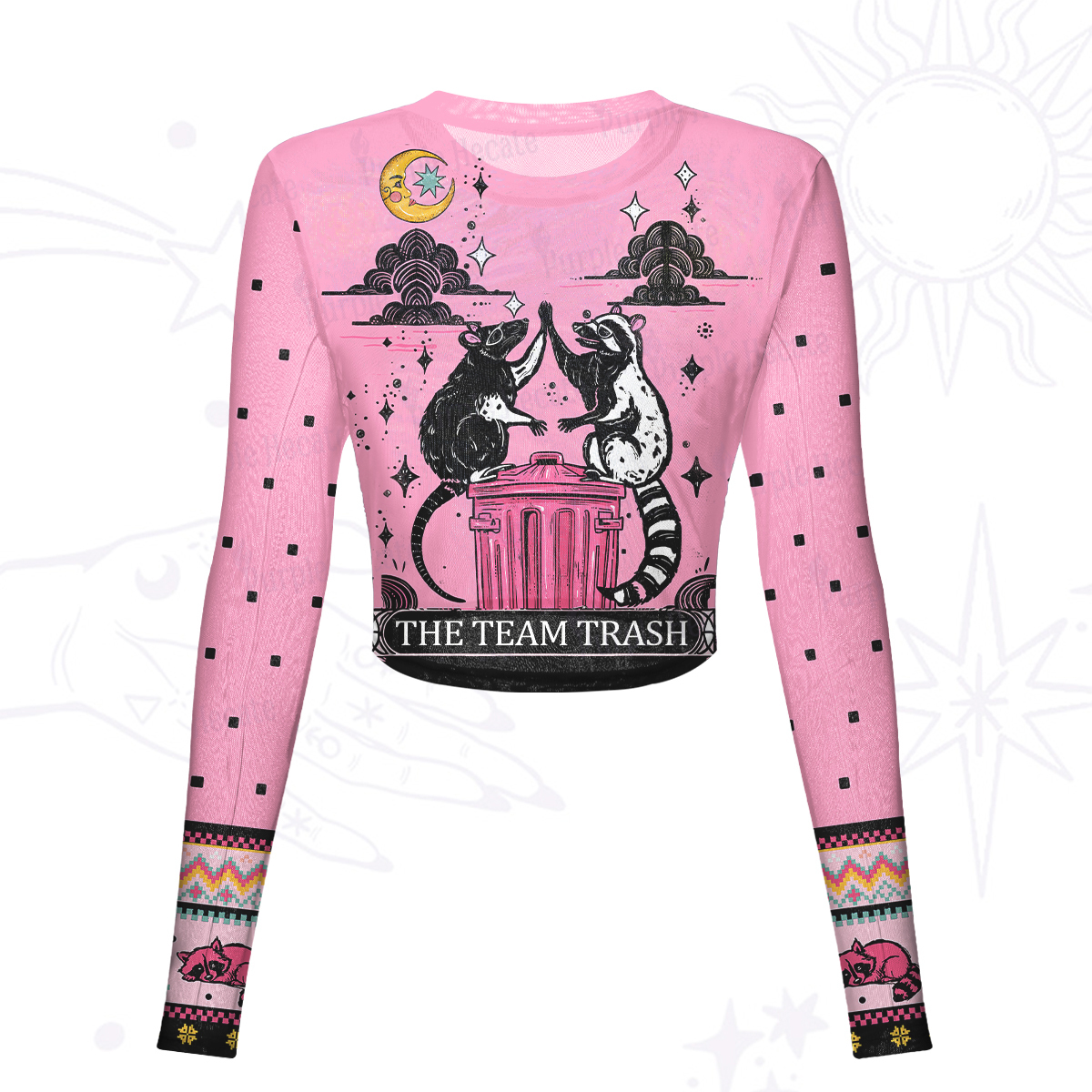 Purplehecate The Team Trash Opossum Tarot Mesh Long Sleeve Crop Top