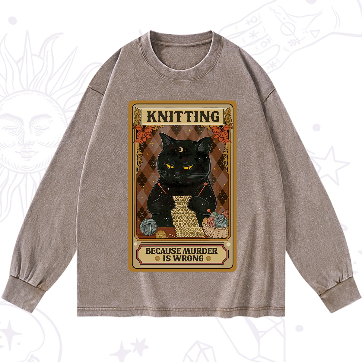 Purplehecate Knitting Because Murder Is Wrong Washed Long Sleeve Shirt