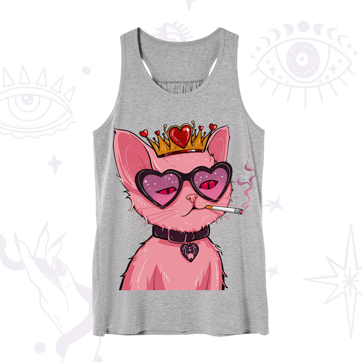 Purplehecate Bad Attitude Pink Cat Smoking Queen Tank