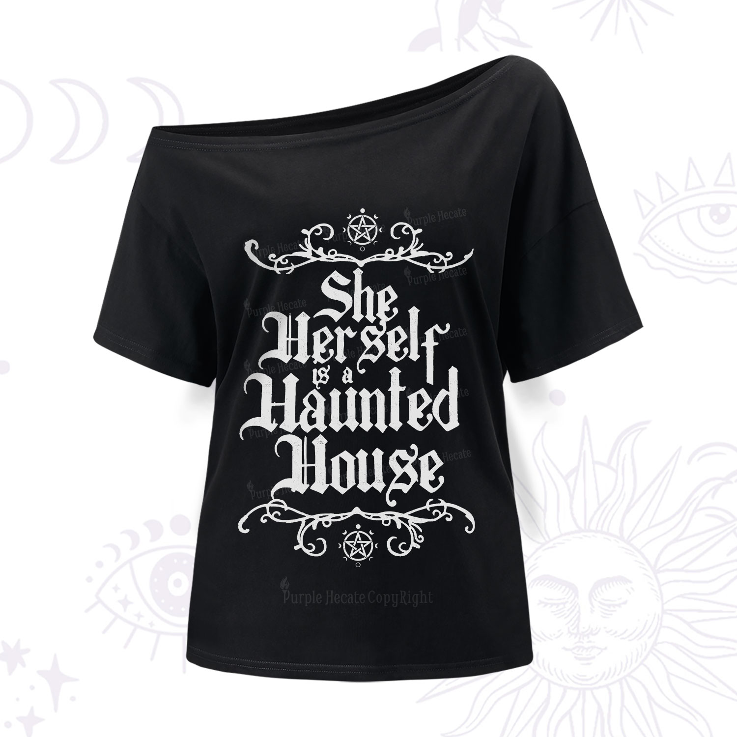 Purplehecate She Herself is a Haunted House One Shoulder T-Shirt