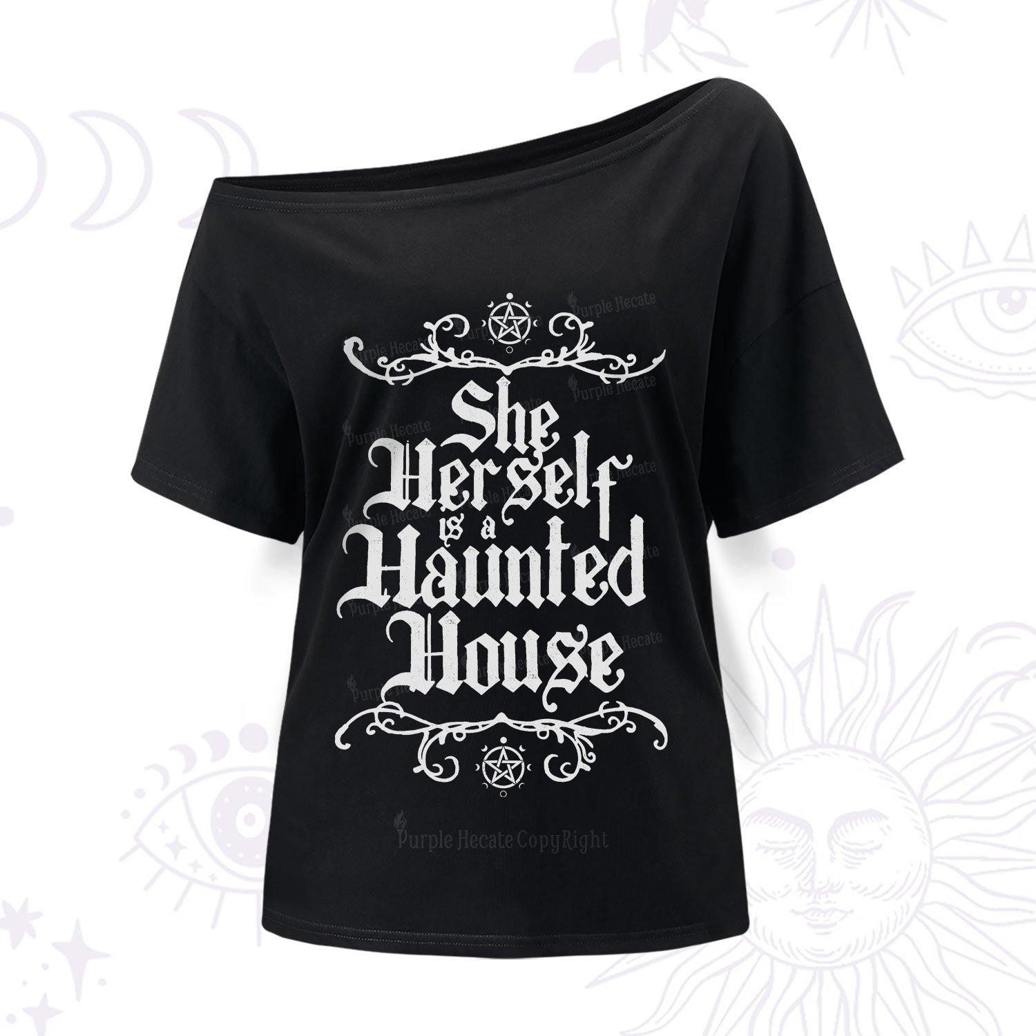 Purplehecate She Herself is a Haunted House One Shoulder T-Shir