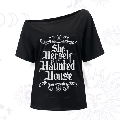 Purplehecate She Herself is a Haunted House One Shoulder T-Shirt