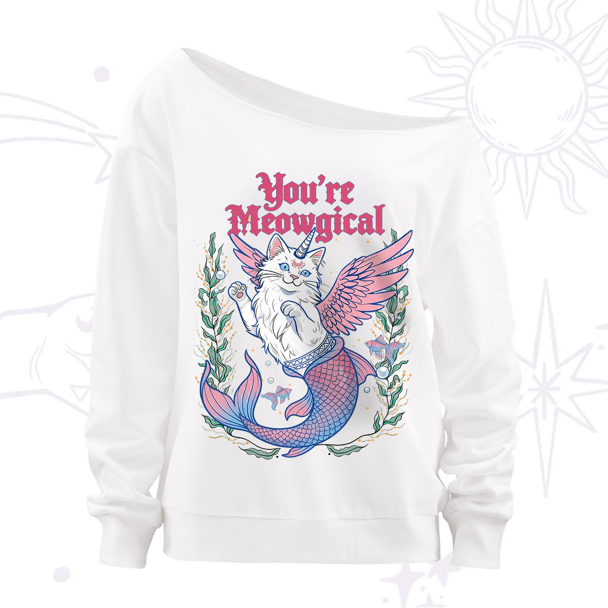 Purplehecate You're Meowgical Off The Shoulder Sweatshirt