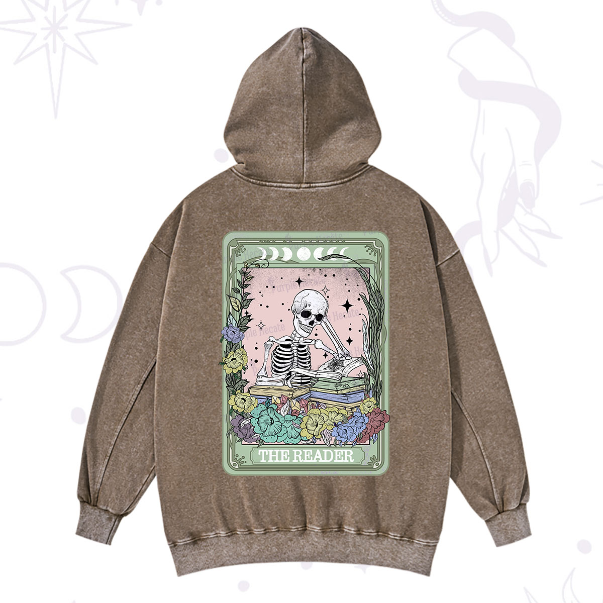 Purplehecate The Reader Bookworm Tarot Skeleton Washed Hoodie