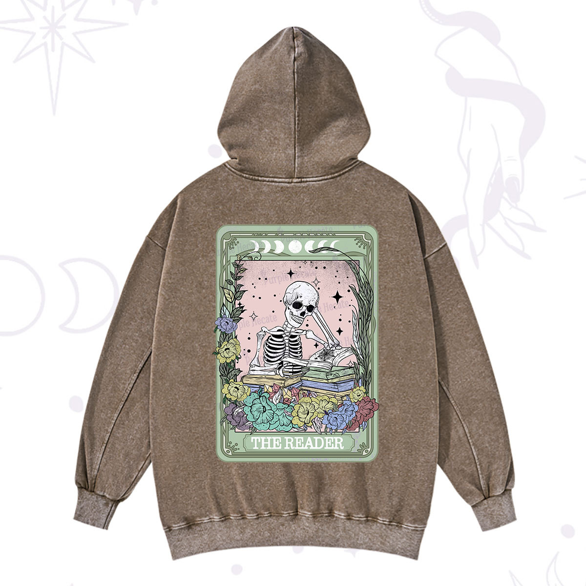 Purplehecate The Reader Bookworm Tarot Skeleton Washed Hoodie