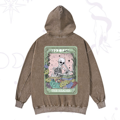 Purplehecate The Reader Bookworm Tarot Skeleton Washed Hoodie