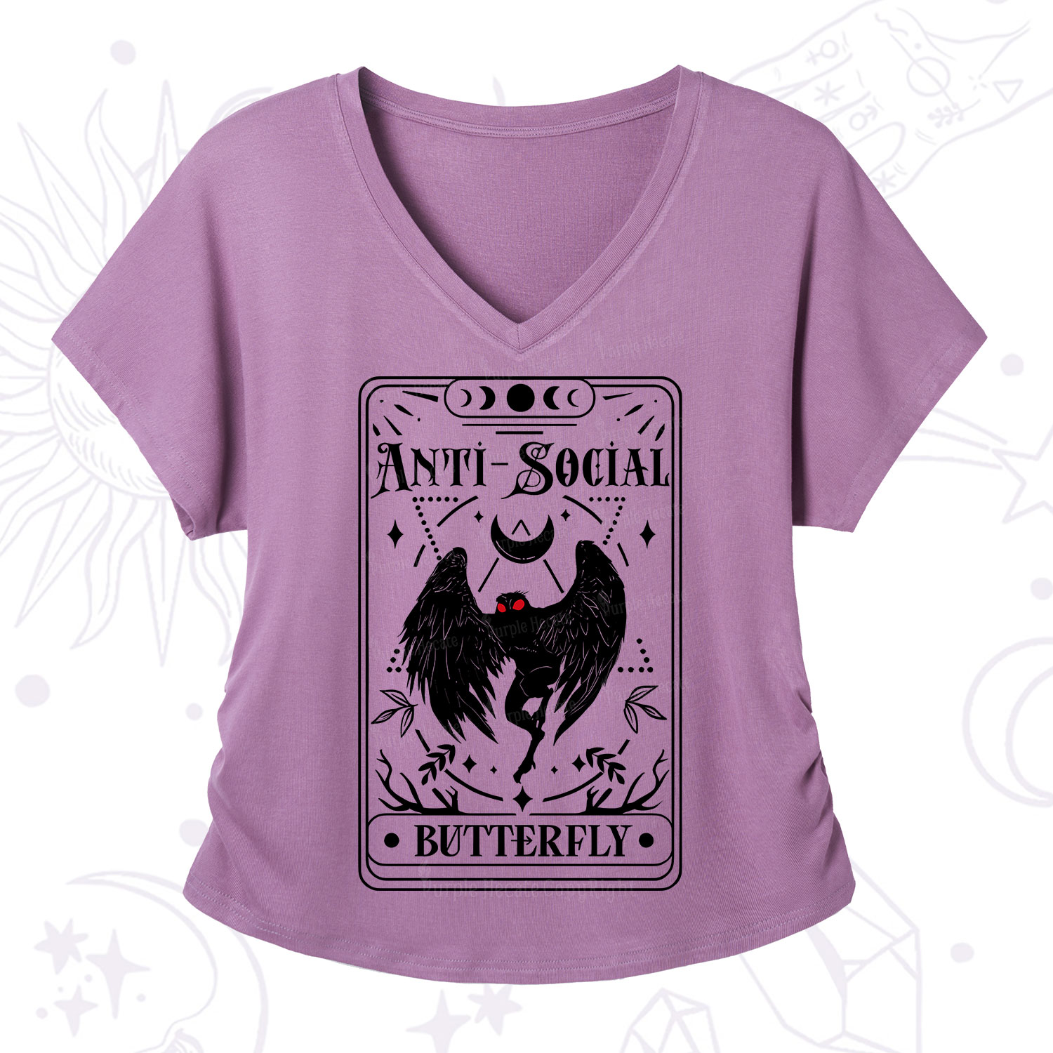 Purplehecate The Antisocial Butterfly Oracle Card V-Neck T-Shirt