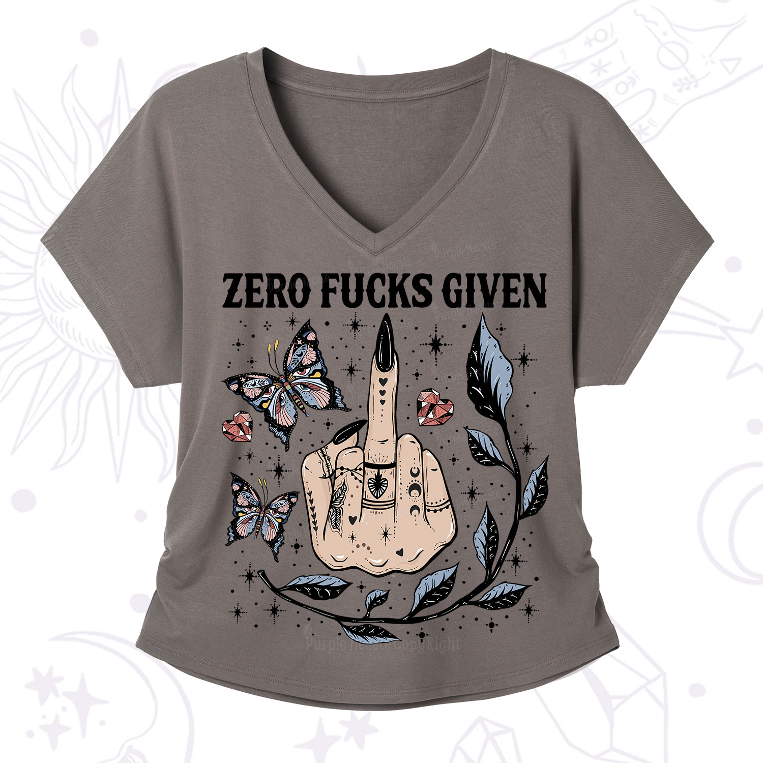 Purplehecate Zero Fucks Given V-Neck T-Shirt