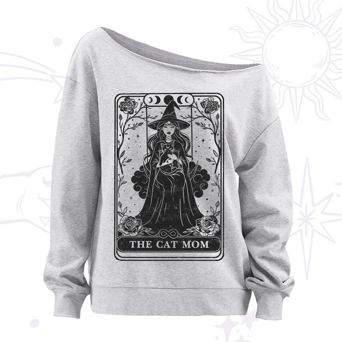 Purplehecate The Witch Cat Mom Tarot Off The Shoulder Sweatshirt