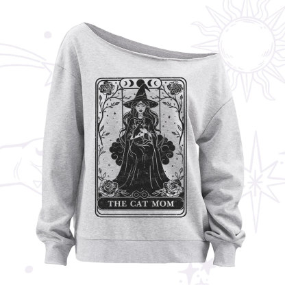 Purplehecate The Witch Cat Mom Tarot Off The Shoulder Sweatshirt
