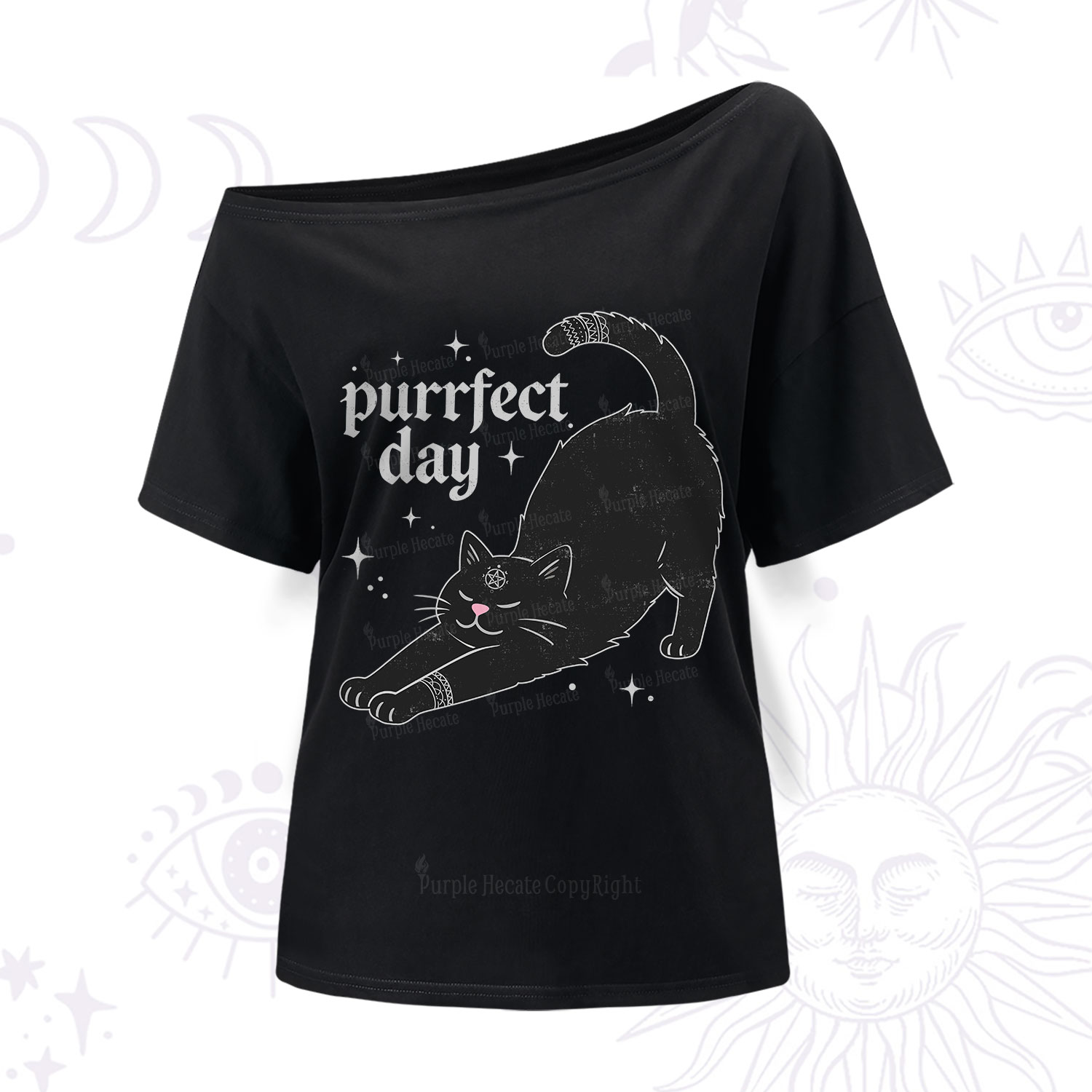 Purplehecate Purrfect Day Black Cat One Shoulder T-Shirt