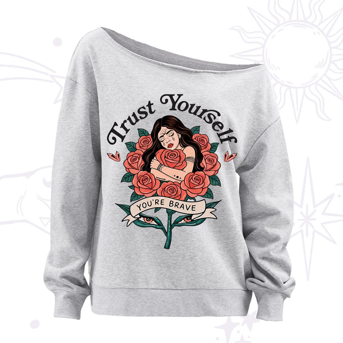 Purplehecate Trust Yourself Off The Shoulder Sweatshirt