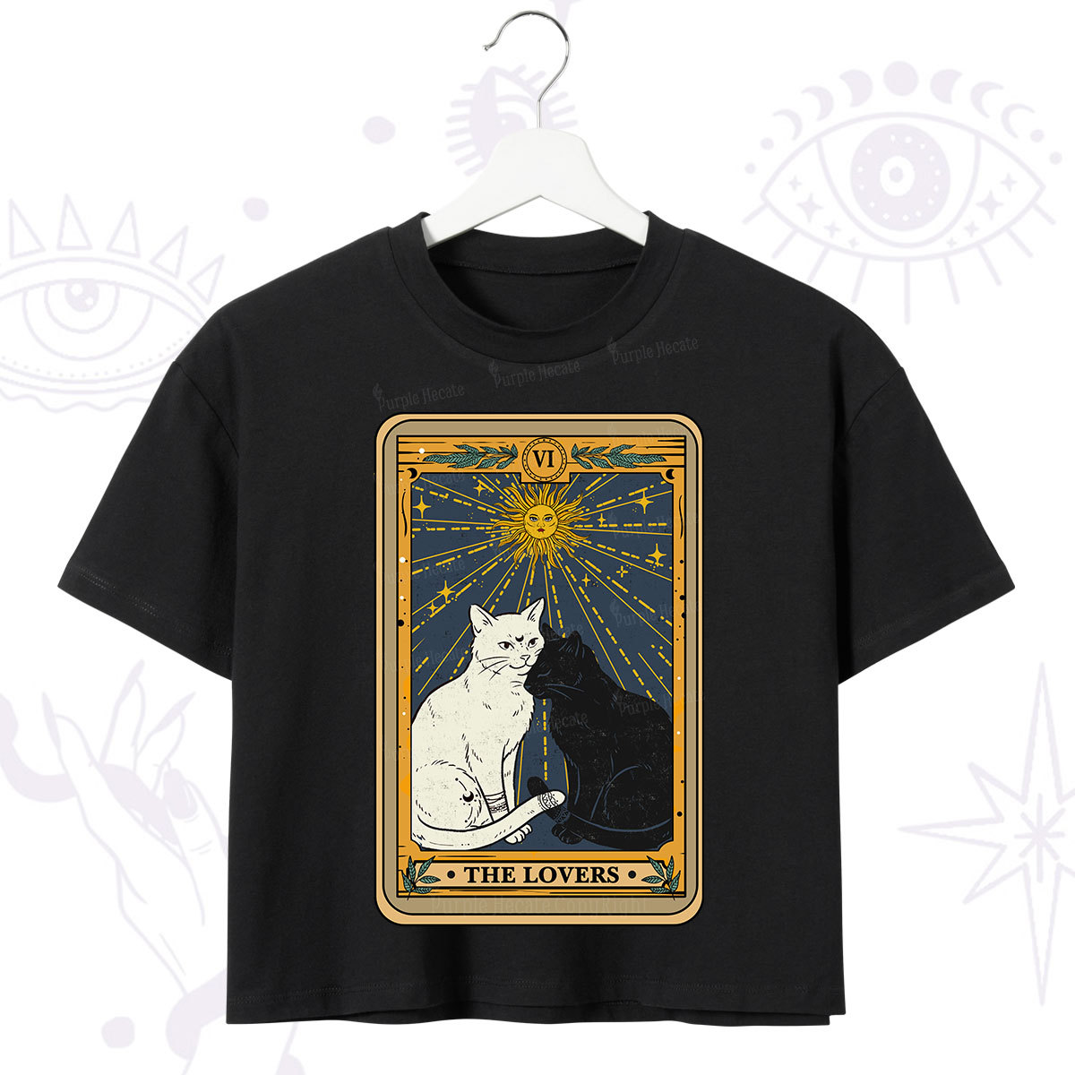 Purplehecate The Lovers Cat Tarot Card Crop T-Shirt