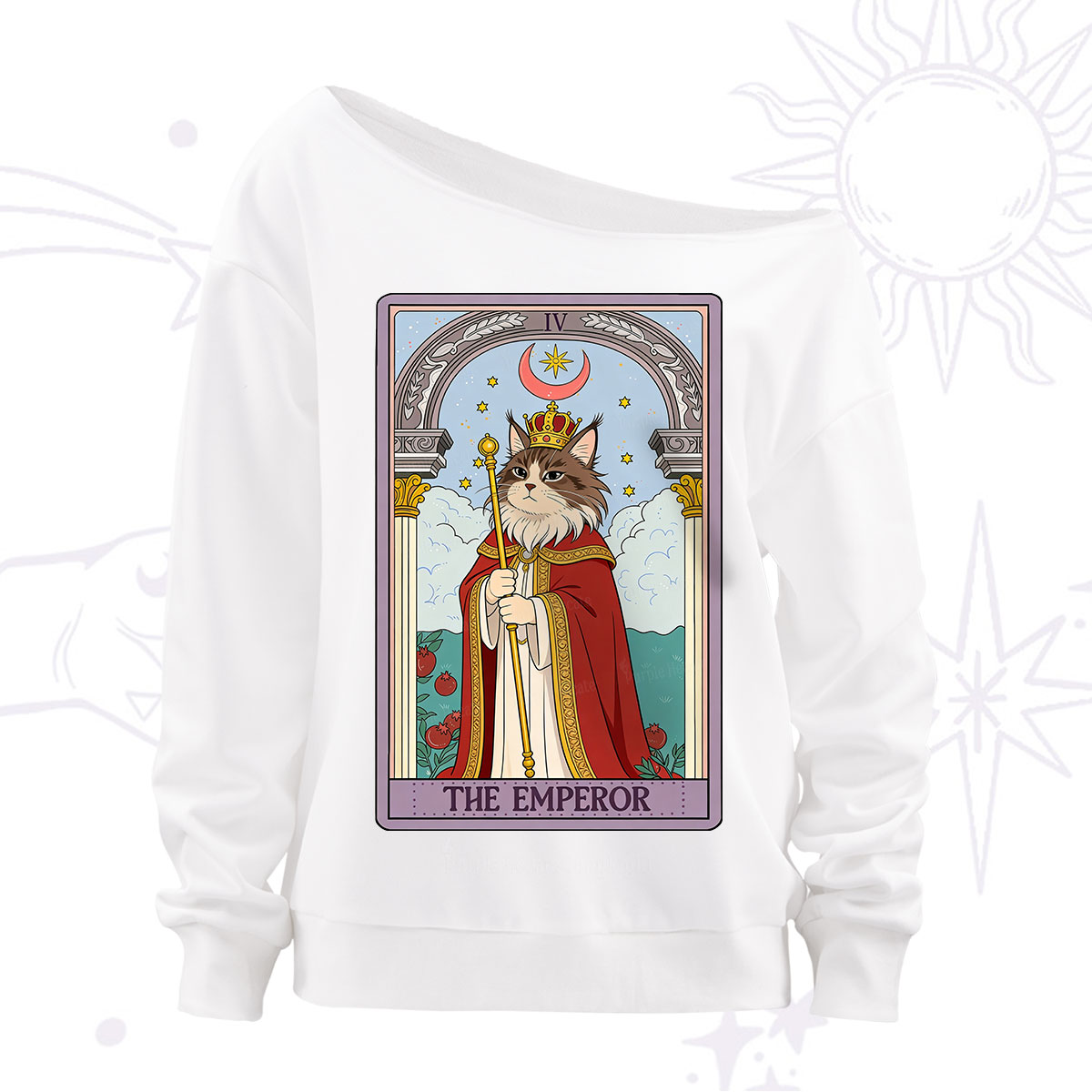 Purplehecate The Emperor Cat Tarot Off The Shoulder Sweatshirt