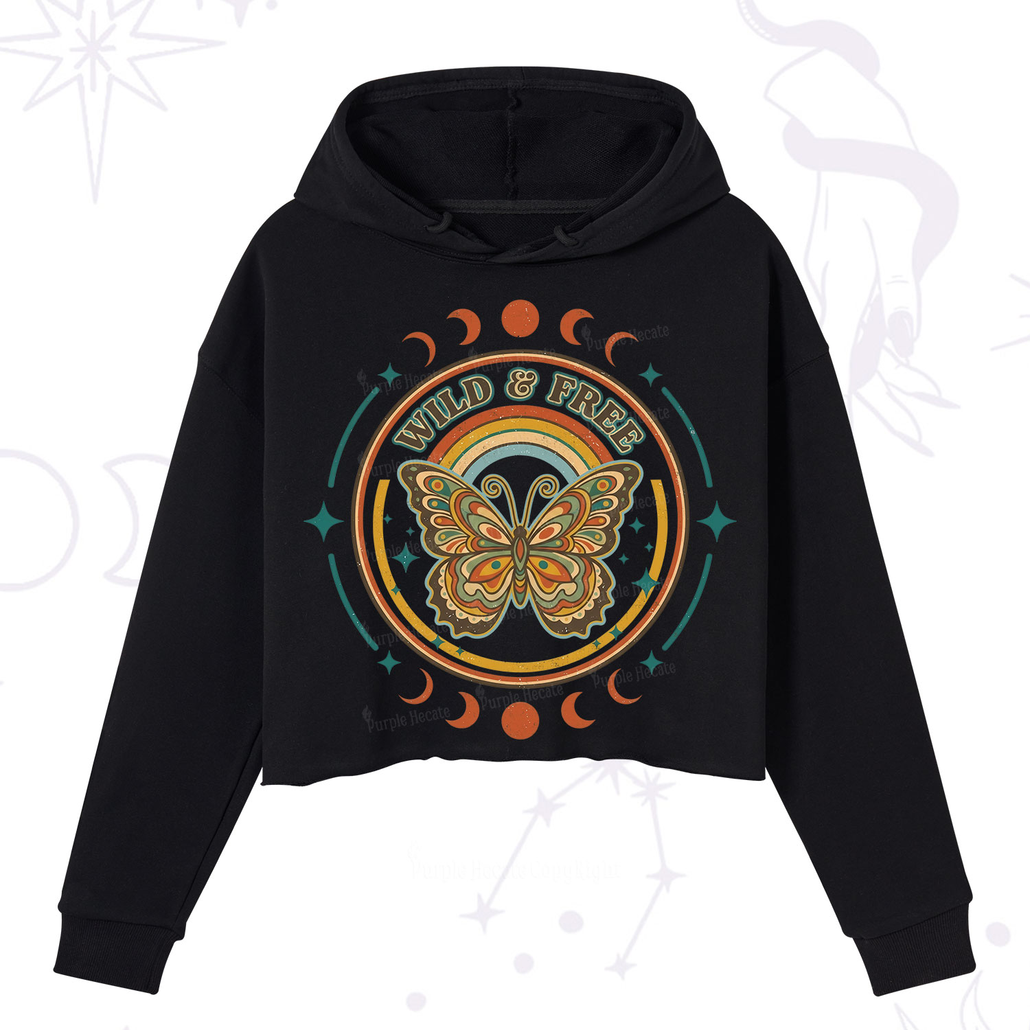 Purplehecate Wild And Free Butterfly Crop Hoodie