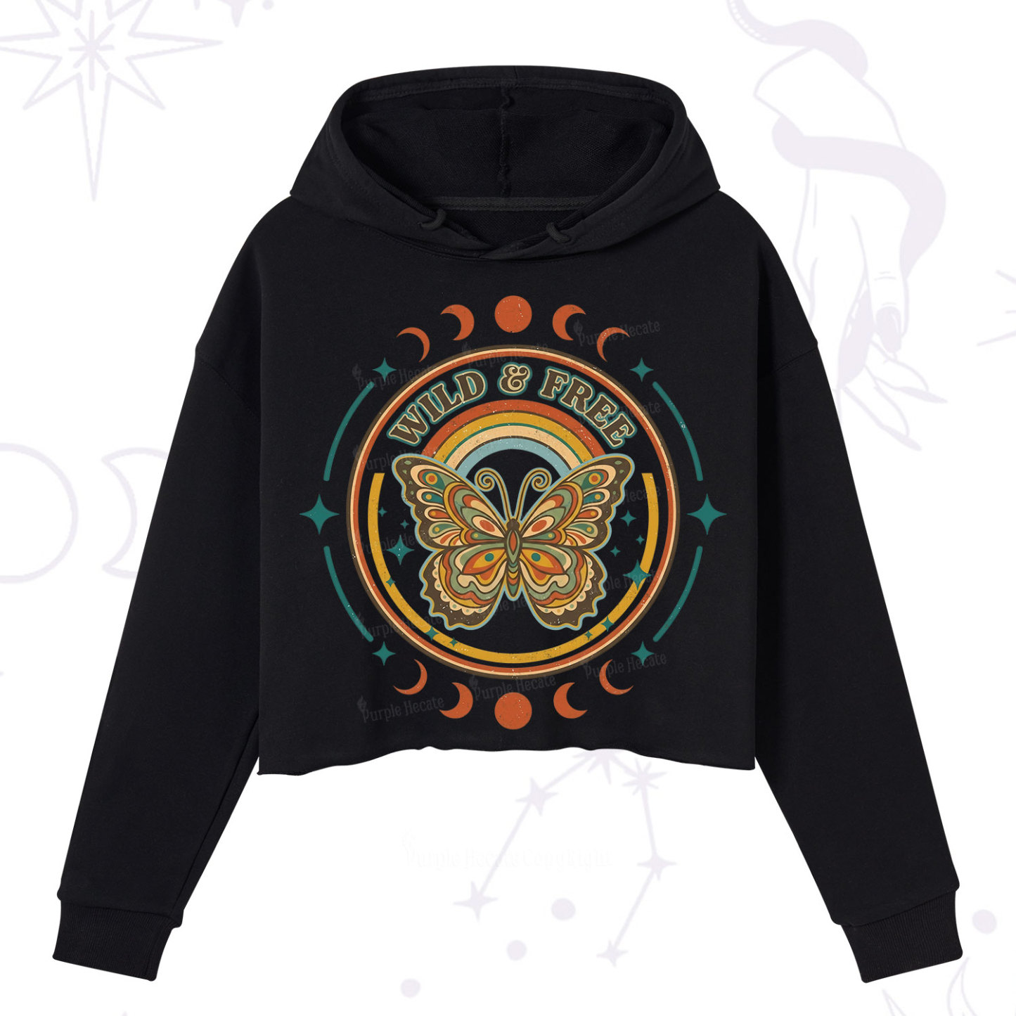 Purplehecate Wild And Free Butterfly Crop Hoodie