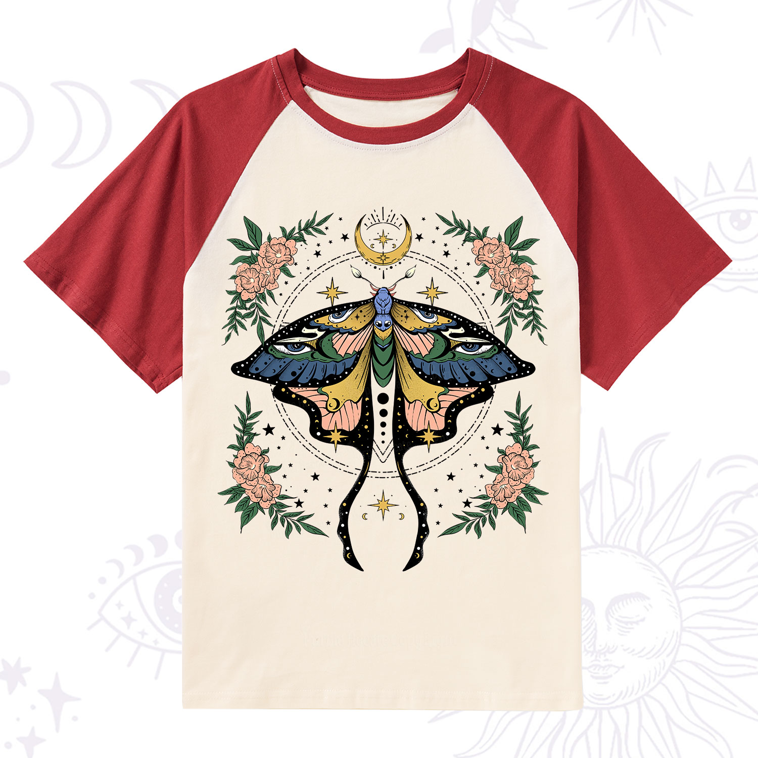 Purplehecate Mystical Moth Raglan Short Sleeve T‑Shirt
