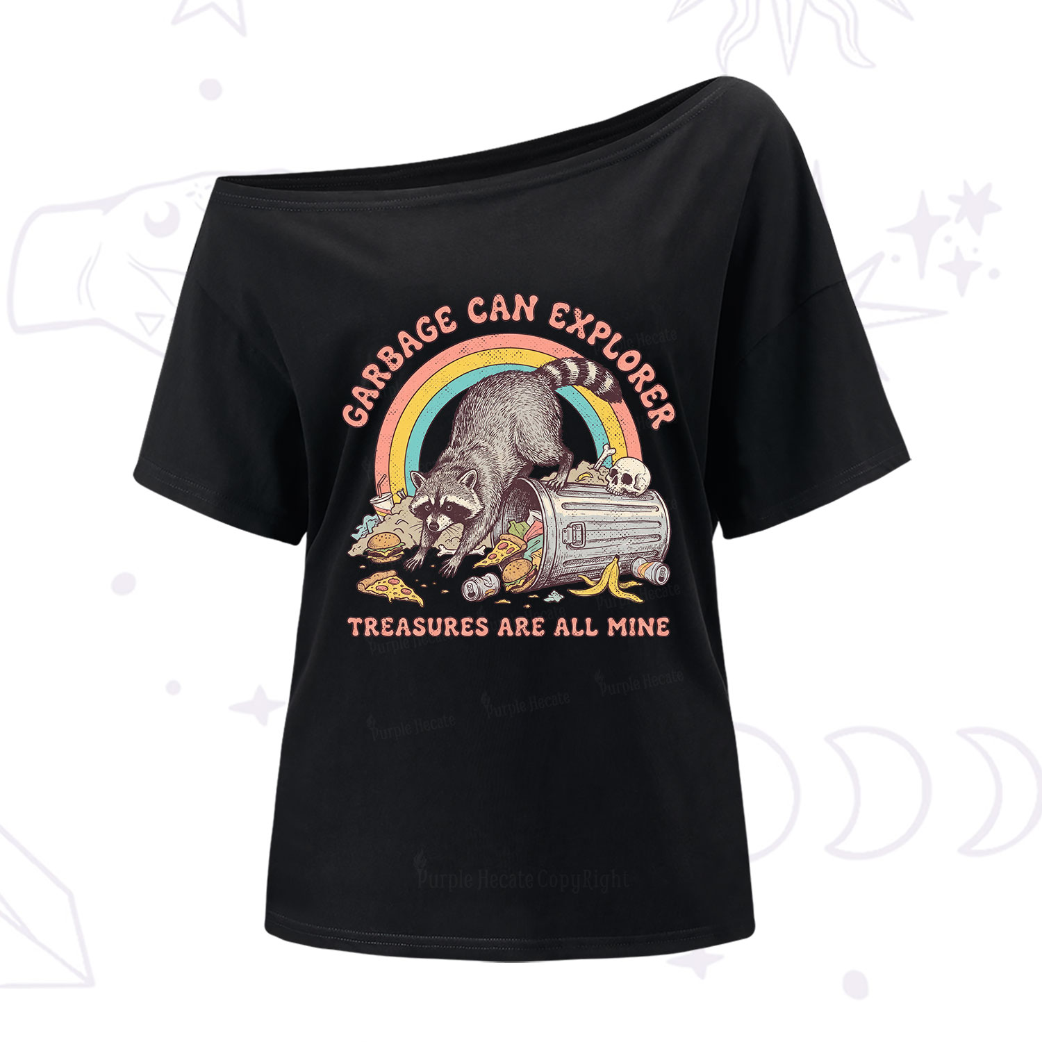 Purplehecate Garbage Can Explorer Raccoon One Shoulder T-Shirt
