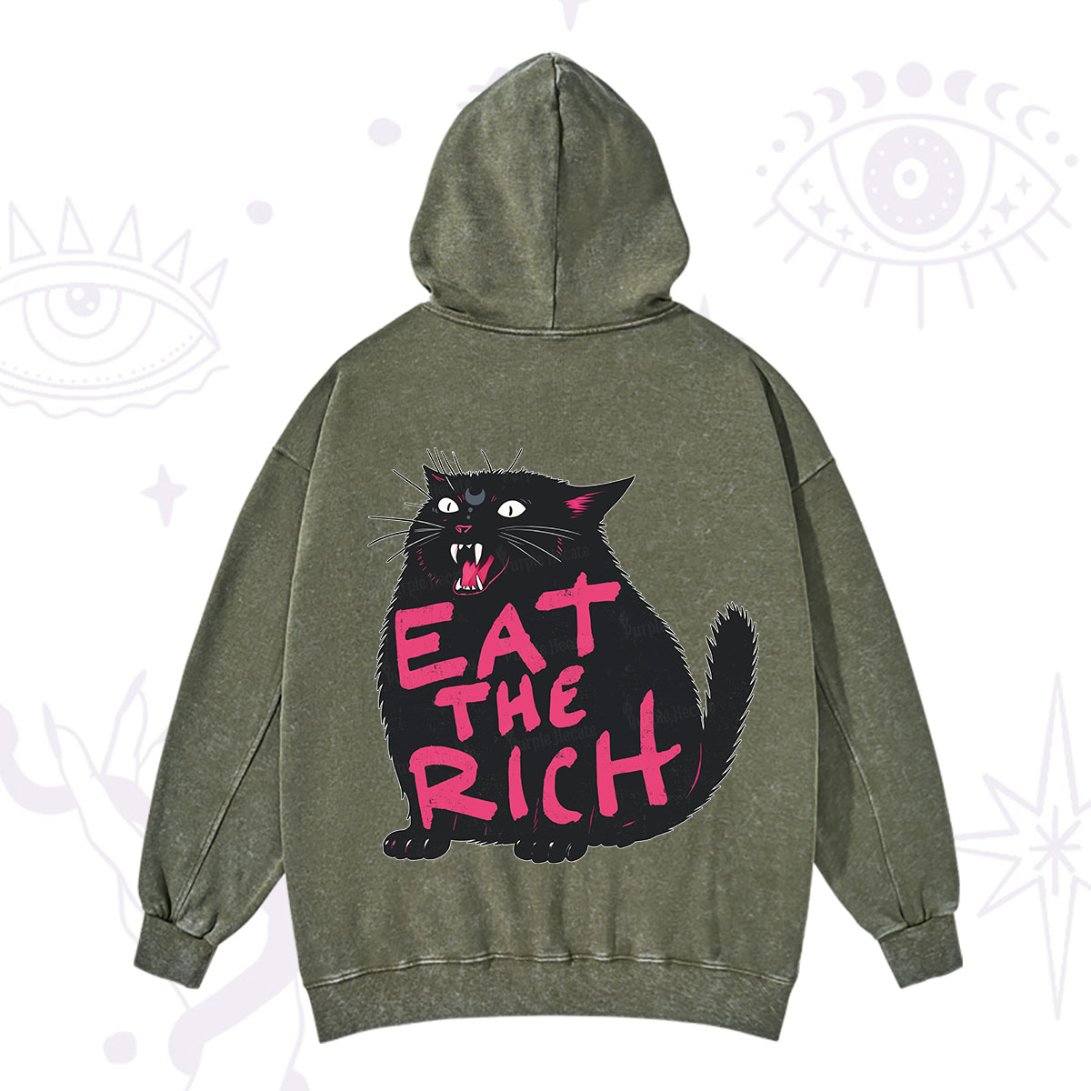 Purplehecate Eat The Rich Cat Washed Hoodie