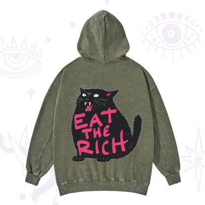 Purplehecate Eat The Rich Cat Washed Hoodie