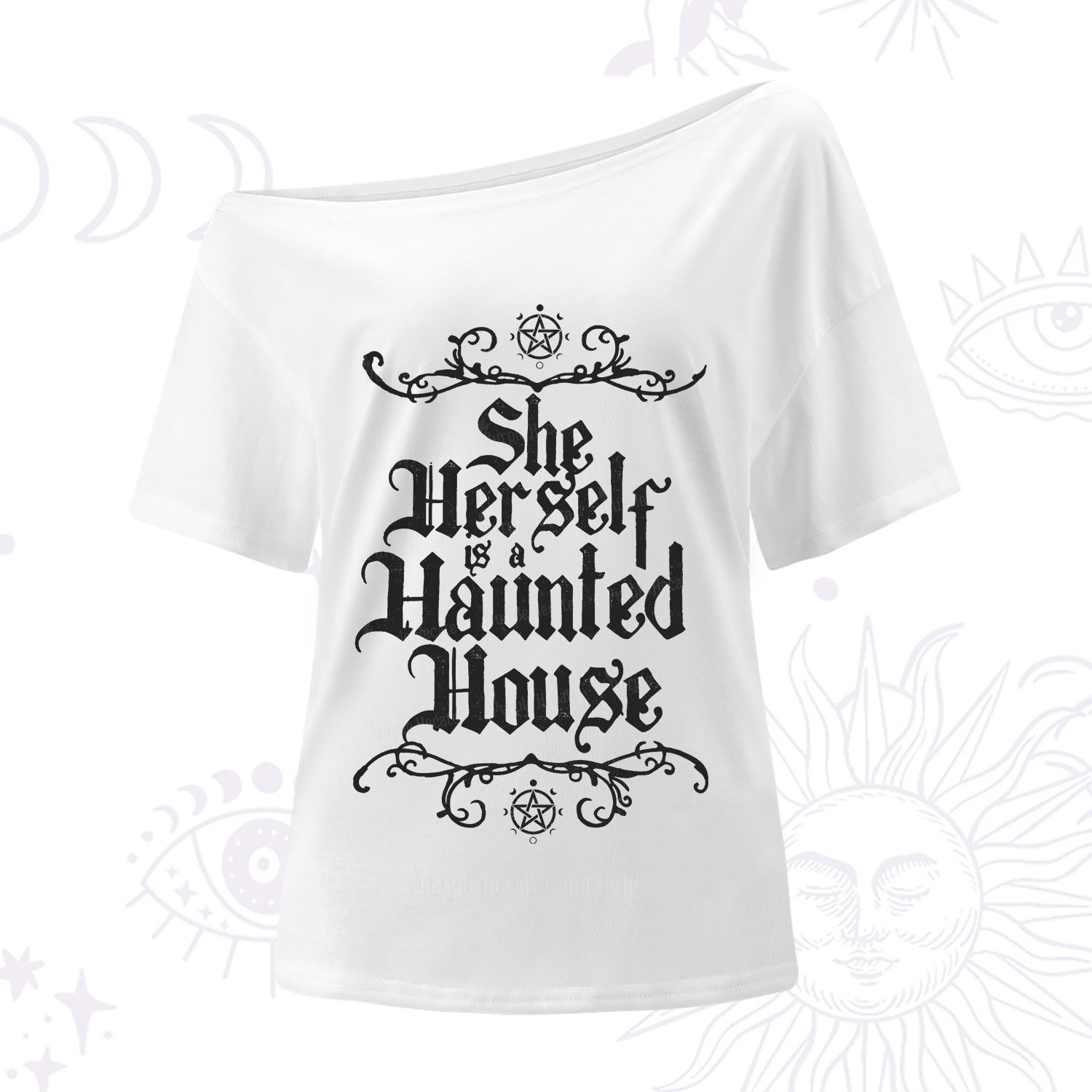Purplehecate She Herself is a Haunted House One Shoulder T-Shirt