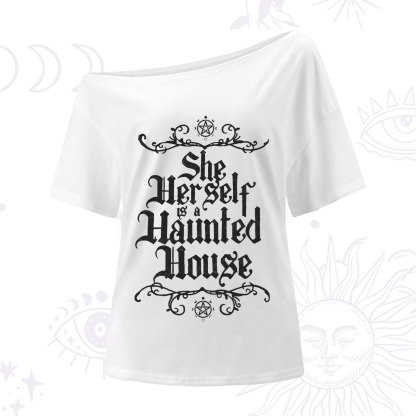 Purplehecate She Herself is a Haunted House One Shoulder T-Shirt