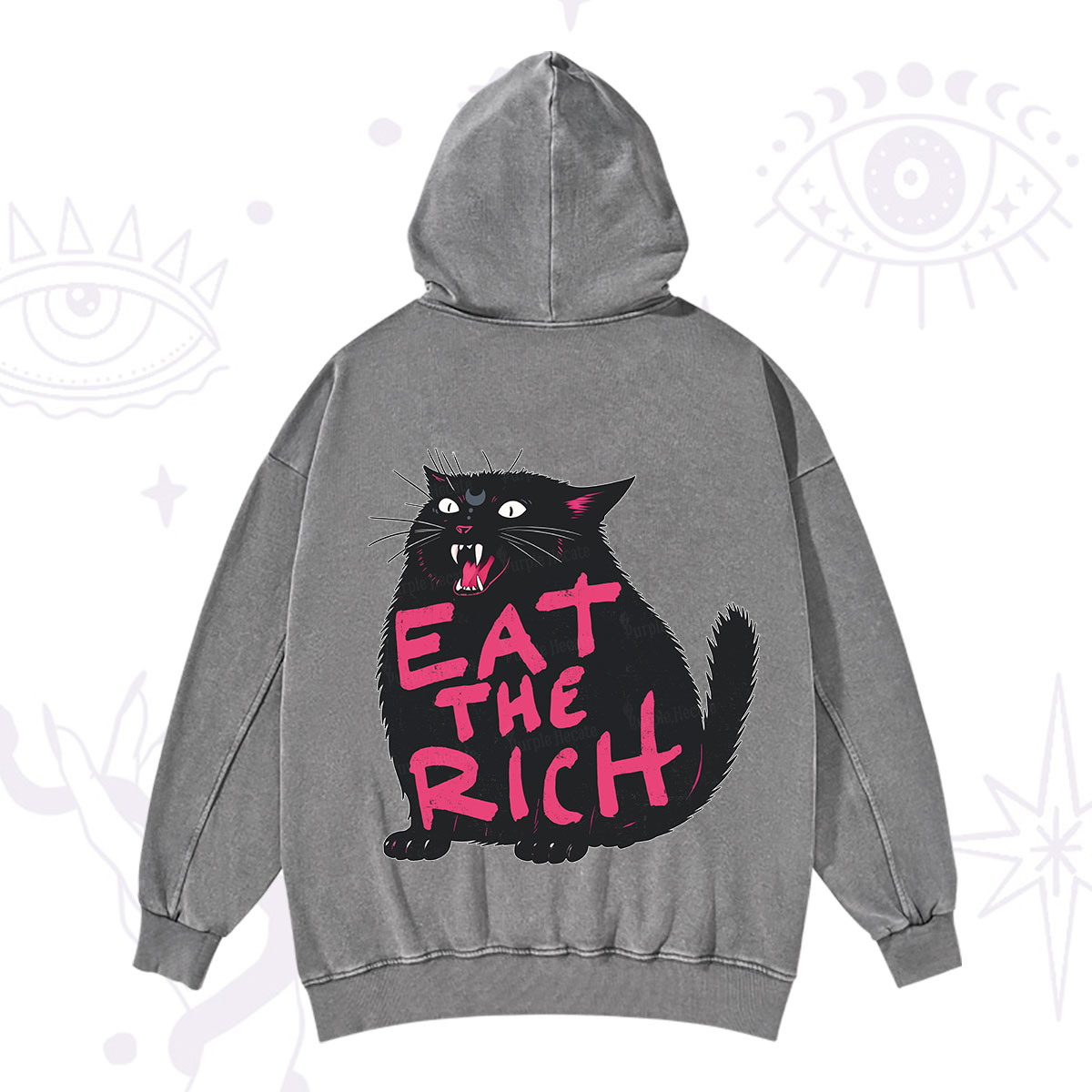 Purplehecate Eat The Rich Cat Washed Hoodie