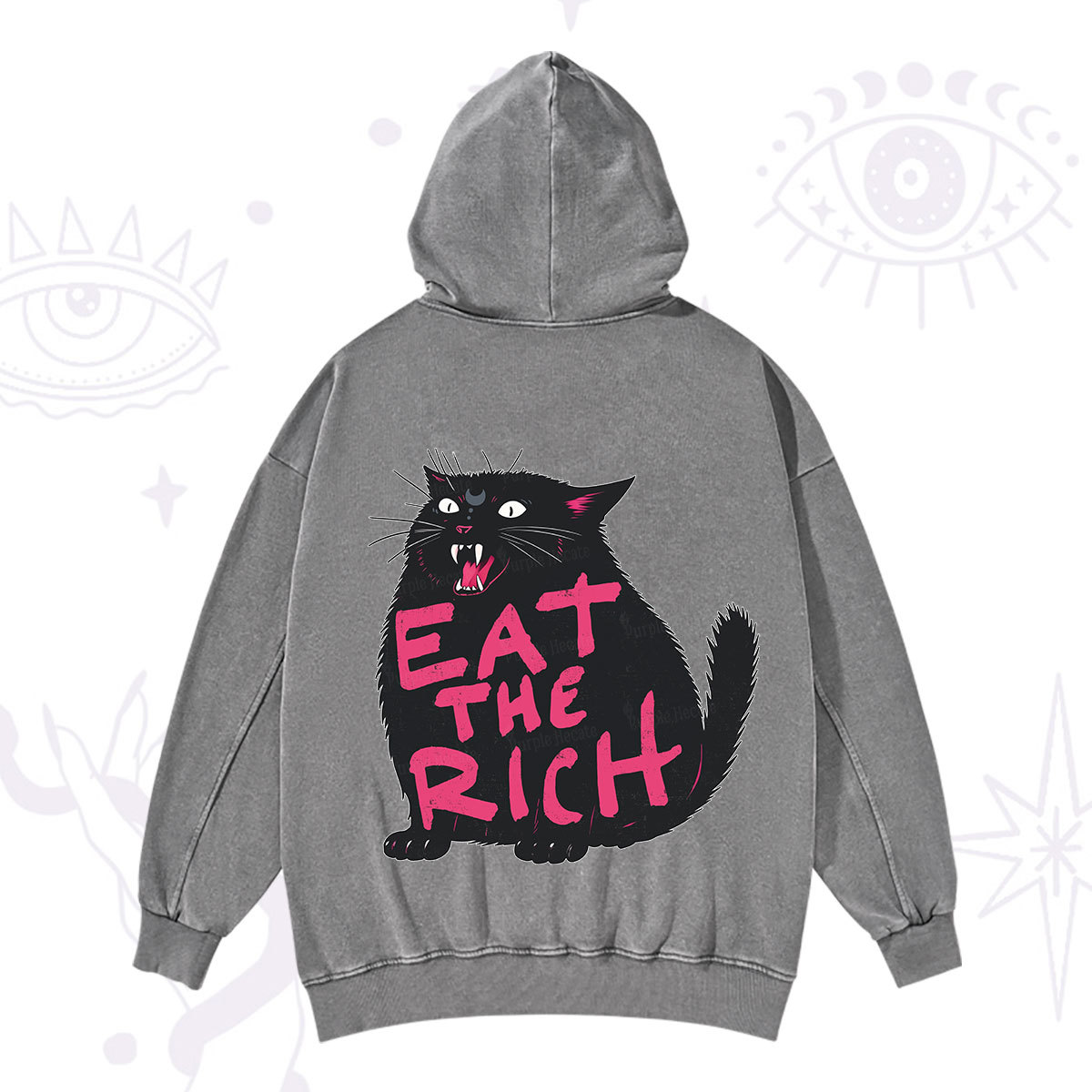 Purplehecate Eat The Rich Cat Washed Hoodie