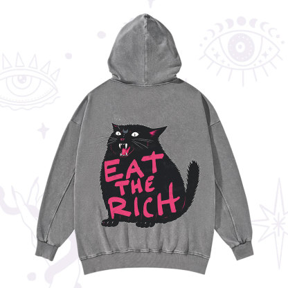 Purplehecate Eat The Rich Cat Washed Hoodie