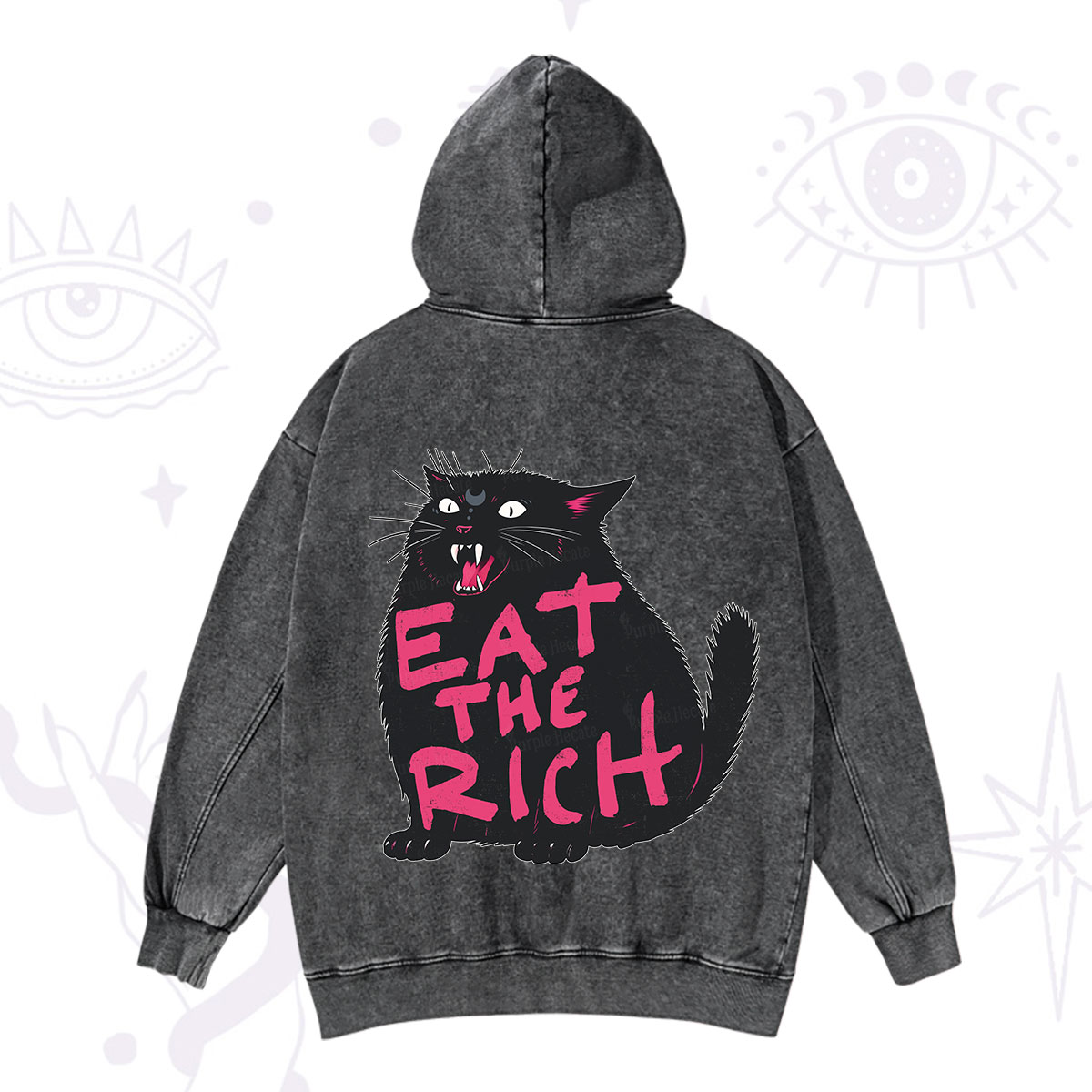 Purplehecate Eat The Rich Cat Washed Hoodie