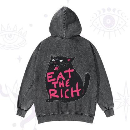 Purplehecate Eat The Rich Cat Washed Hoodie