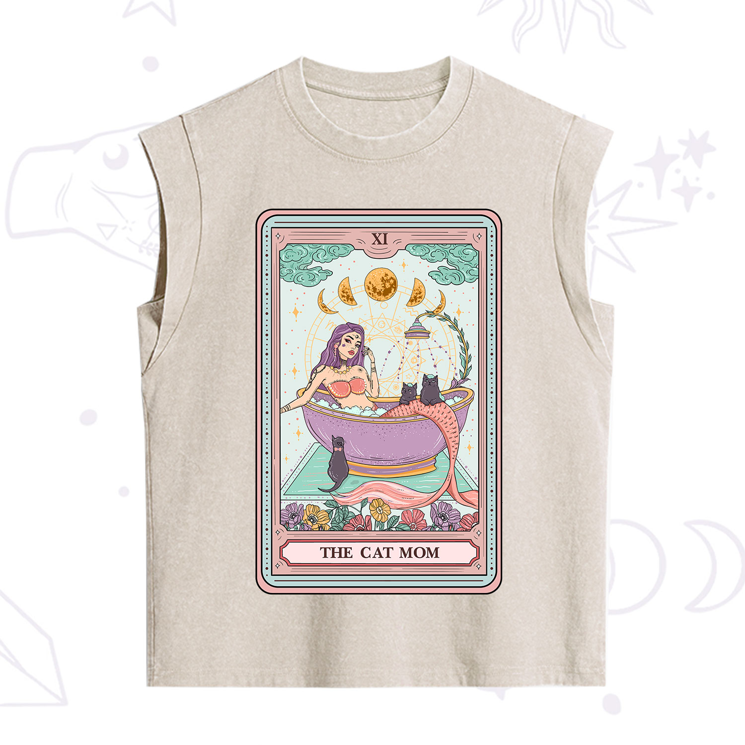 Purplehecate The Cat Mermaid Mom Tarot Card Vintage Washed Tank