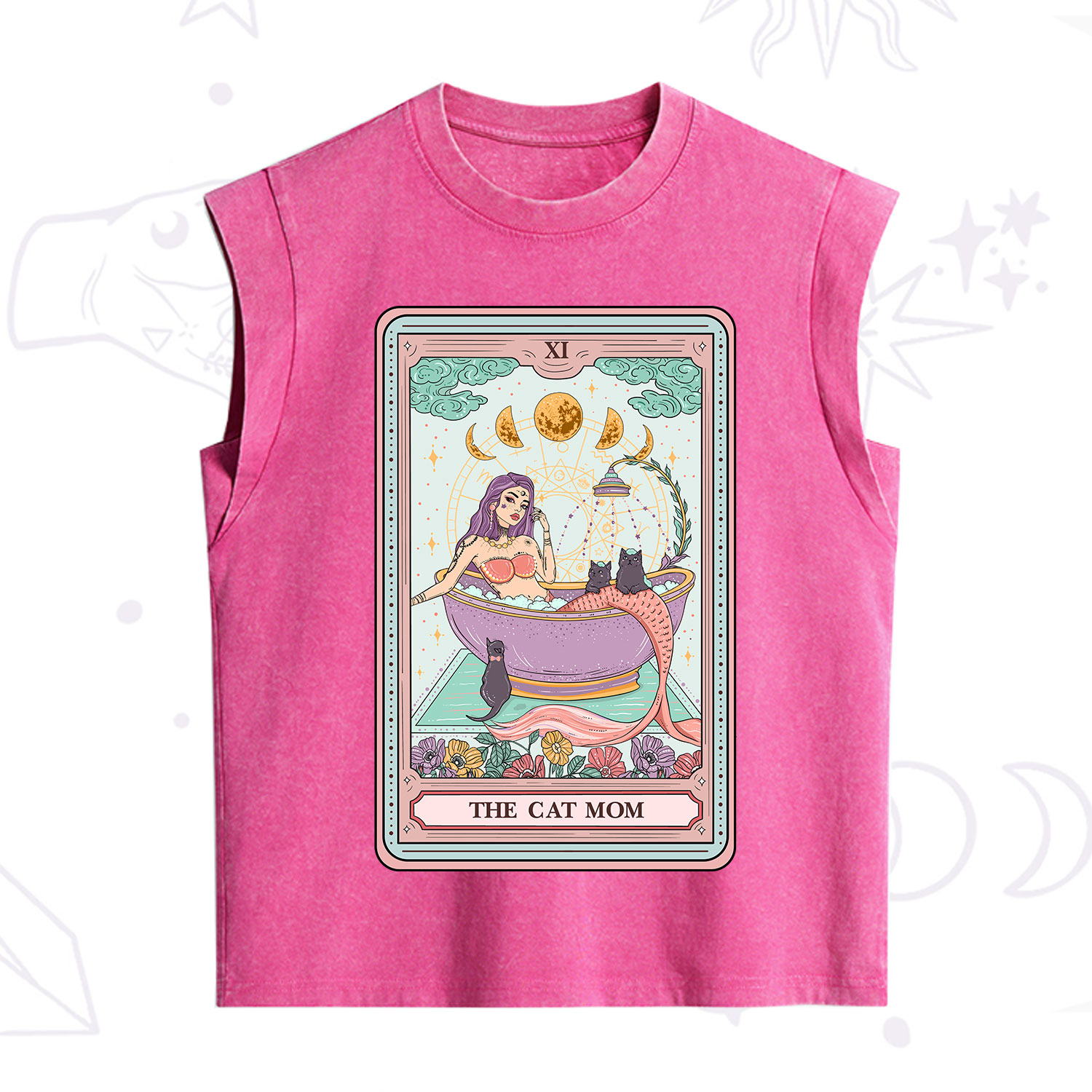 Purplehecate The Cat Mermaid Mom Tarot Card Vintage Washed Tank