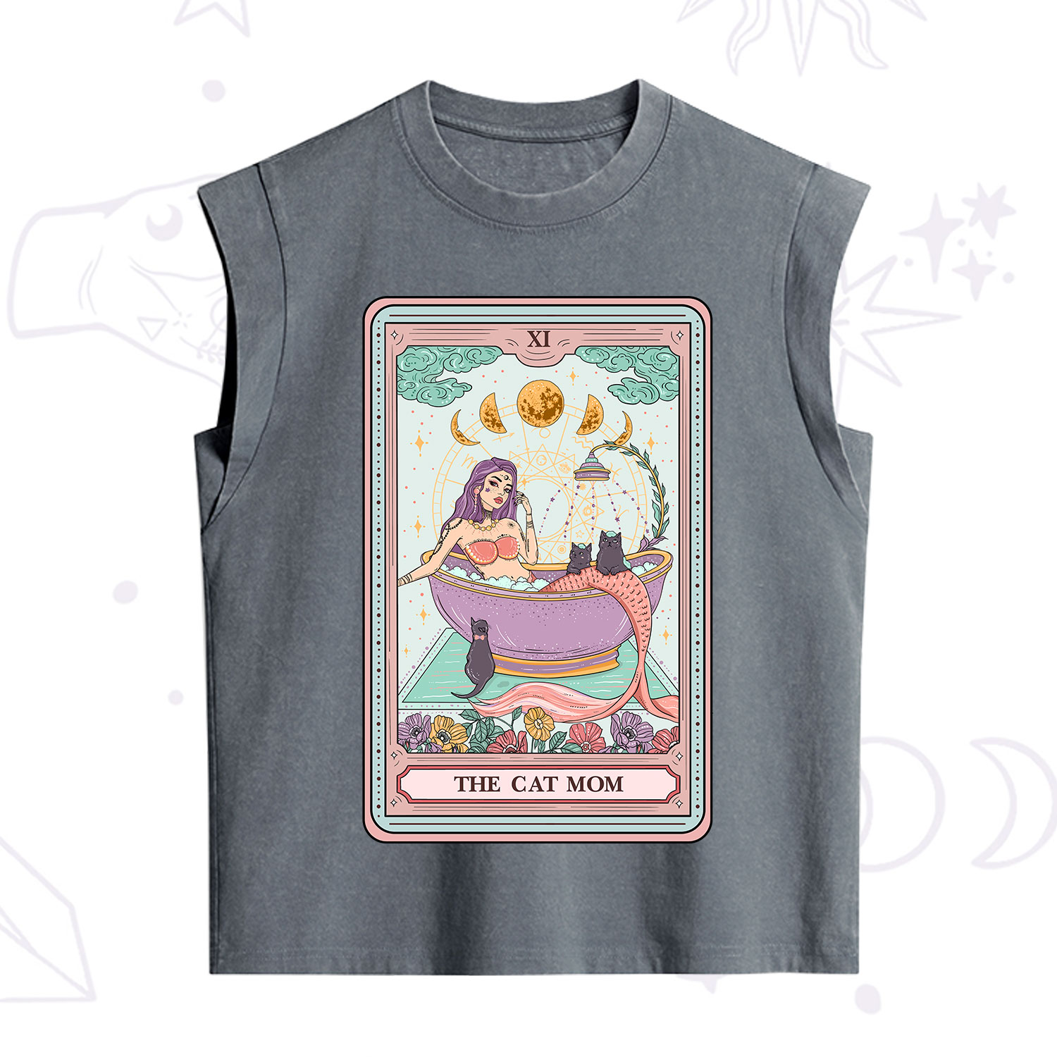 Purplehecate The Cat Mermaid Mom Tarot Card Vintage Washed Tank