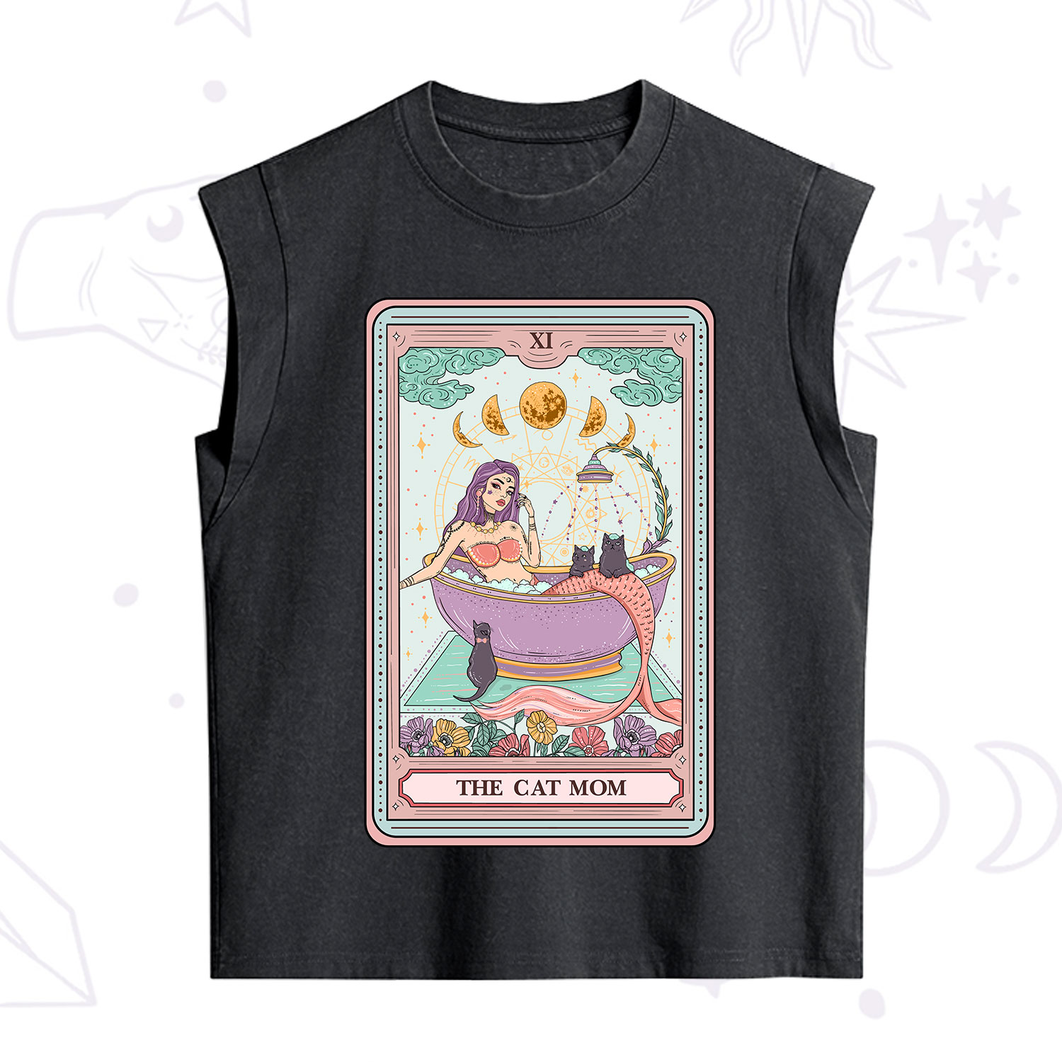 Purplehecate The Cat Mermaid Mom Tarot Card Vintage Washed Tank