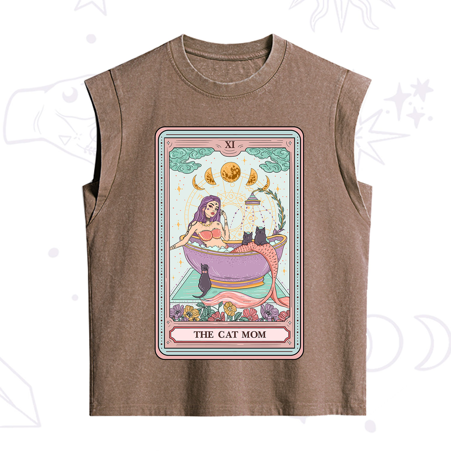Purplehecate The Cat Mermaid Mom Tarot Card Vintage Washed Tank