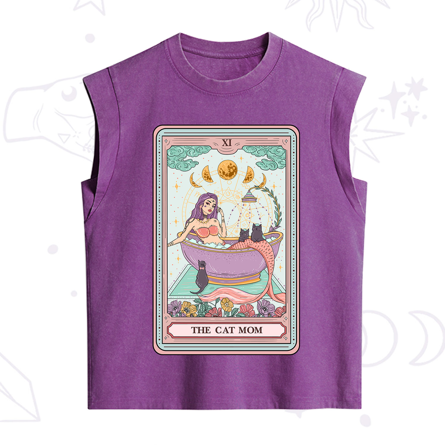 Purplehecate The Cat Mermaid Mom Tarot Card Vintage Washed Tank
