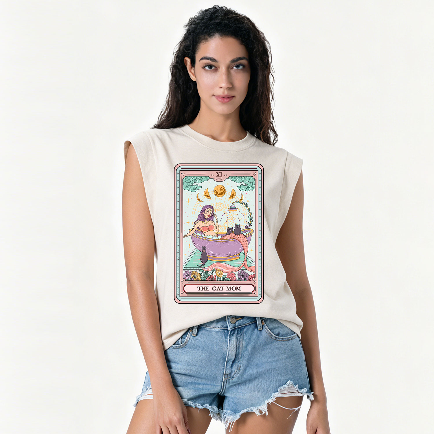 Purplehecate The Cat Mermaid Mom Tarot Card Vintage Washed Tank