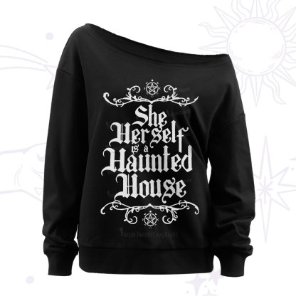 Purplehecate She Herself is a Haunted House Off The Shoulder Sweatshirt
